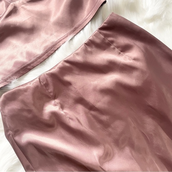 Mauve Blush Pink Rose Satin Padded Two Piece Skirt Dress Set Size Small - Picture 5 of 12